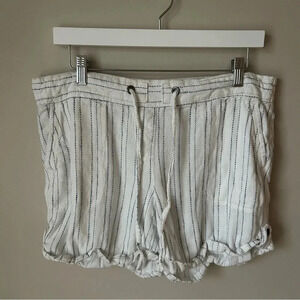 Per Se Linen Blend White Blue Stripe Pull On Front Tie Shorts Women’s Size Large